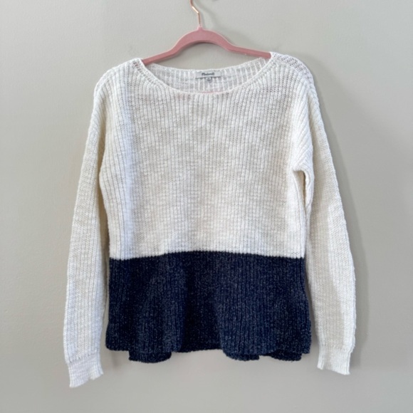 Madewell Navy Blue & White Sweater 100% Cotton Crewneck - Picture 1 of 4